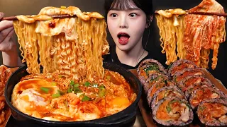 SUB)맵칼한 순두부 열라면에 삼겹살김밥 먹방!🔥 김장김치까지 집밥 한식 꿀조합 리얼사운드 Ramyeon & Kimbap Mukbang Asmr