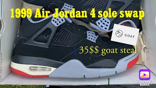 1999 Air Jordan 4 "Bred" sole swap ( How to sole swap jordan 4's) Satifying Restoration