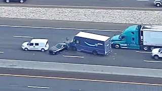 Video Shows Suspect Crash Stolen Amazon Truck Into Cars During Wild Police Pursuit