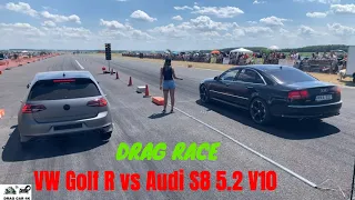 VW Golf R vs Audi S8 5.2 V10 drag race 1/4 mile 🚦🚗 - 4K UHD