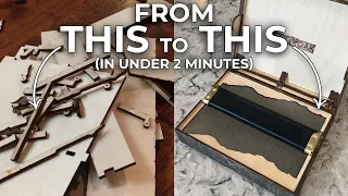 Making a custom laser cut box with wooden hinges from start to finish in under 2 minutes!