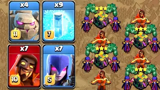 Golem Super Wizard Witch Attack Strategy With Freeze Spell! Most Easiest Th14 Ground Attack Strategy