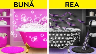 TRANSFORMARE RADICALĂ BUNĂ VS REA A UNEI BĂI || Camera secretă DIY roz VS neagră, marca 123 GO! FOOD