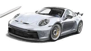 Realistic Car Drawing - PORSCHE 911 992 GT3 | drawingpat