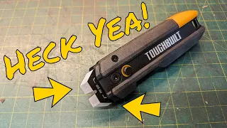 Toughbuilt folding utility knife with built in 3/4-in pry bar and blade storage!