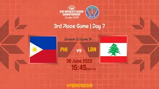 Philippines v Lebanon | Full Basketball Game | FIBA U16 Women's Asian Championship 2022 | Division B