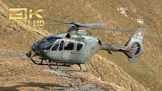 (4K) Eurocopter TH05 EC-635 P 2+ Swiss Air Force arrival and departure at AXALP 2022 AirShow T-370