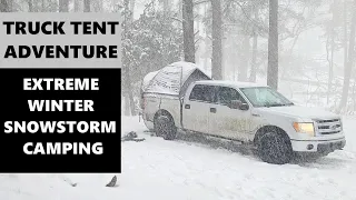 Major snow storm while camping in Napier Truck Tent!