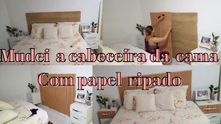 como transformar a cabeceira da cama com papel de parede ripado, amei o resultado final.