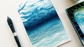 Watercolor Painting Underwater Scene / Ocean Water Painting