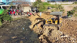 Part2!! Perfect operation project, pouring stones into the pond by bulldozer and 5 ton garbage truck