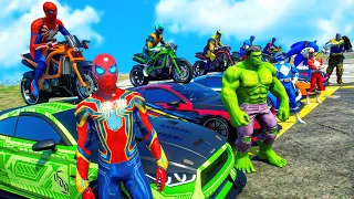 Motorbike and Spider-Man! SPIDERMAN & Motorcycles on Cars Parkour Obstacles with Superheroes #102