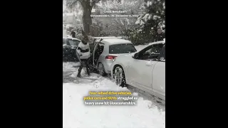 Cars slip, slide and crash in heavy snow in Gloucestershire