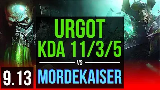 URGOT vs MORDEKAISER (TOP) | 3 early solo kills, KDA 11/3/5 | NA Grandmaster | v9.13