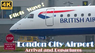 🛬London City Airport Take-Offs and Landing All Day🛬🧑‍✈️Pilot Waves🧑‍✈️💨Strong Wind & Gusty Landing💨