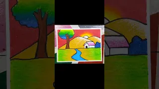 How to draw easy scenery 🥰 | easy sunset scenery drawing for kids #shorts #youtubeshorts