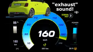 Abarth 500e SOUND acceleration 0-60 mph 0-100 km/h top max speed GPS drag time electric low SOC 155