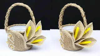 How to make a beautiful basket with jute rope and plastic bottle | best out of waste
