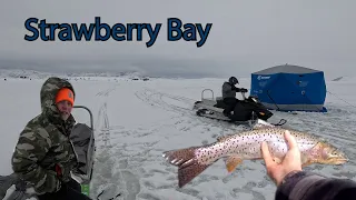 Ice Fishing Strawberry Bay For Cutthroat And Rainbow Trout! Strawberry Ice conditions. January 2024.