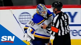 Jordan Binnington Goes After Philipp Grubauer As Avalanche & Blues Get Rough After Final Whistle