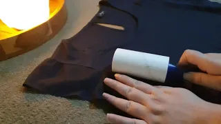 ASMR soft spoken sleep inducing lint rolling, relaxing fabric sounds