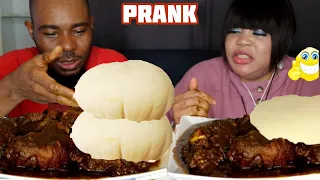 SERVING MY HUSBAND THE MOST BIGGEST FOOD* BLINDFOLD MUKPRANK 🤣* FUFU PRANK | AFRICAN FOOD MUKPRANK.