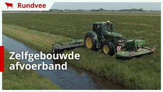 1e snede maaien met zelfgebouwde afvoerband