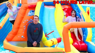 LAST TO LEAVE THE WATER SLIDE BOUNCE HOUSE INSIDE THE POOL WINS $10,000 CHALLENGE!