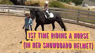 Riding A Horse For Her FIRST TIME (While Wearing Her Snowboard Helmet) - Cashy Rowley 6 Years Old
