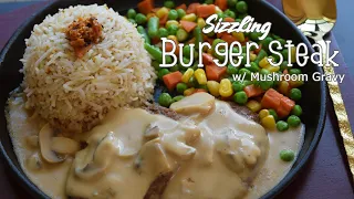 Sizzling Burger Steak || Mushroom Gravy || Garlic Fried Rice || Burger Steak Meal || #bitesofyum