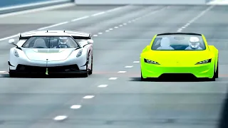 Tesla Roadster with NOS vs Koenigsegg Jesko - Drag Race 20 KM