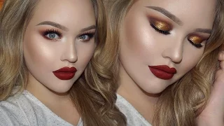 Gold Smokey Eyes - Classic Red Lips | Holiday Glam Makeup