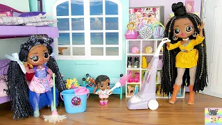 OMG Dolls Morning Bedroom Cleaning Routine - LOL Family Dolls House Cleaning Story