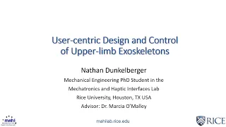 Nathan Dunkelberger - User-Centric Design and Control of Upper-Limb Exoskeletons