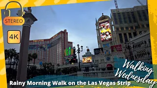 Rainy morning walking the Las Vegas strip 4K virtual walking tour binaural stereo ambient sound asmr