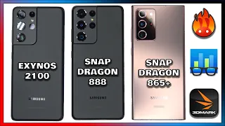 Exynos 2100 VS Snapdragon 888 VS Snapdragon 865+ S21 ULTRA Note 20 Ultra Antutu 3DMark Geekbench 5