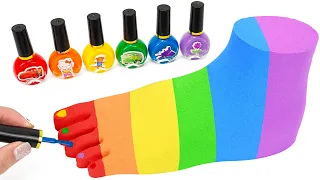 Satisfying Video l How To Make Kinetic Sand Rainbow Nails Polish Foot Cutting ASMR #90