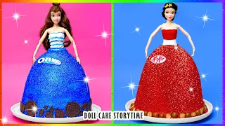 💙 KITKAT vs ORREO SISTER Storytime ❤️ How to Make Kitkat Hot and Oreo Cold Dresses Doll Cake