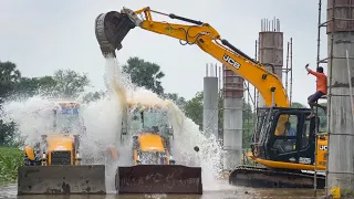 Washing with Atrocities JCB 145 Excavator and 2 JCB 3DX Owner vs Driver Fun in River