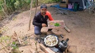 ROTINA DE NOSSO ACAMPAMENTO PESCAMOS CATAMOS LENHA E FIZEMOS ARROZ CARRETEIRO NO DISCO DE ARADO