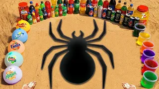 EXPERIMENT COCA 🏖 Tiny Rainbow Spider with Sprite, Fanta, Mtn Dew, Balloons Coca Cola and Mentos