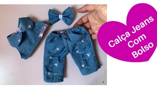 Como fazer CALÇA JEANS com BOLSO para BABY ALIVE E BONECAS SIMILARES - Diy - Risoleta