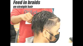 FEED IN BRAIDS ON STRAIGHT HAIR FOR MEN