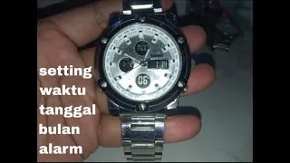 cara mengatur waktu jam digital dual time skmei 1389