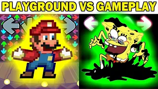 FNF Character Test | Gameplay VS Playground | FNF Mods | VS Dorkly Mario Tails Spongebob Mordecai