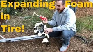 Expanding construction foam in flat tire to fix tire, see what happens