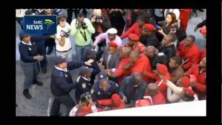 Scuffles between the police and EFF outside Parliament