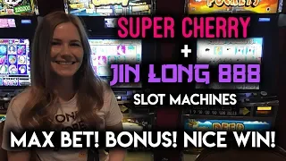 GREAT Run of BONUSES on Super Cherry Slot Machine! Max Bet BONUS on Jin Long!