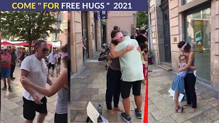 Woman gives Free Hugs to Strangers in Sothern France