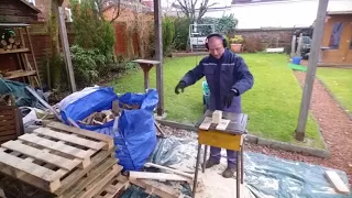 Pallet processing for firewood using a table saw